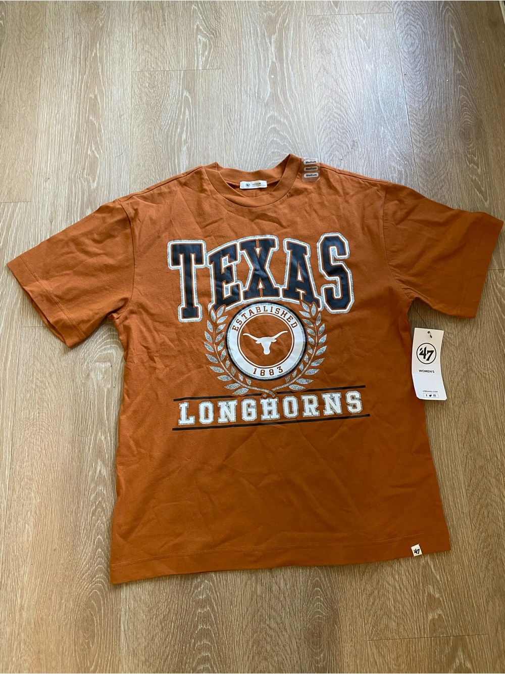 NWT 47 brand University of Texas Longhorns UT glitter t-shirt